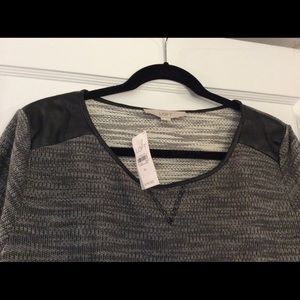 Ladies knit dress with leather shoulders